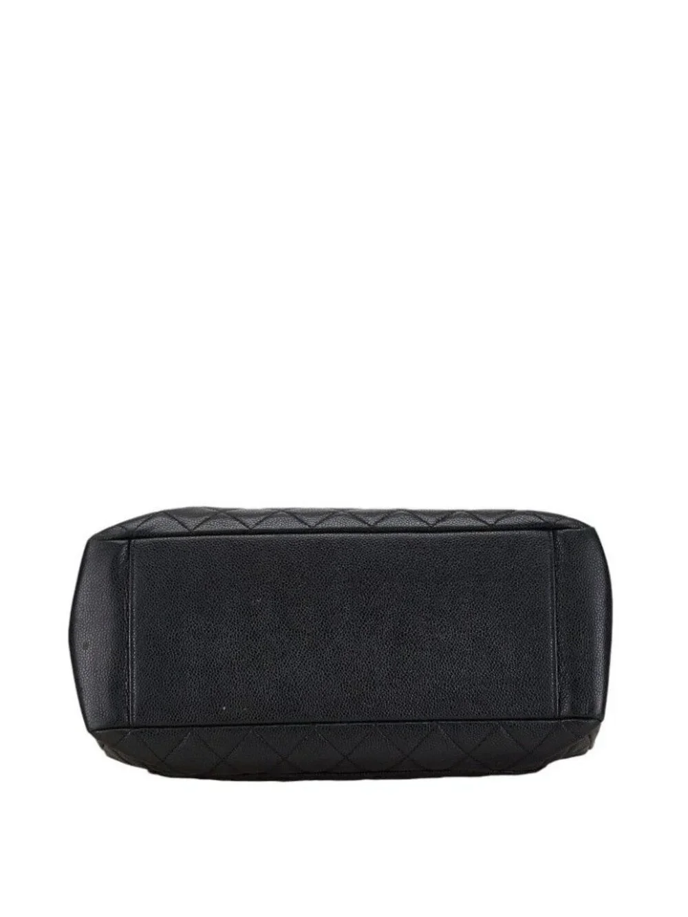 Chanel Quilted CC Logo Tote Shoulder Bag Black Caviar Leather